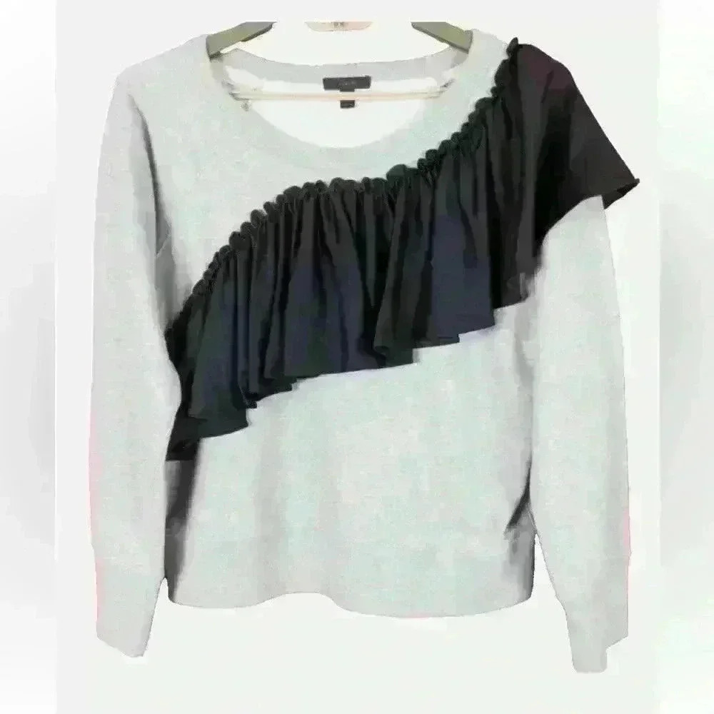 J. Crew Asymmetrical Ruffle Sweatshirt - Picture 2 of 10